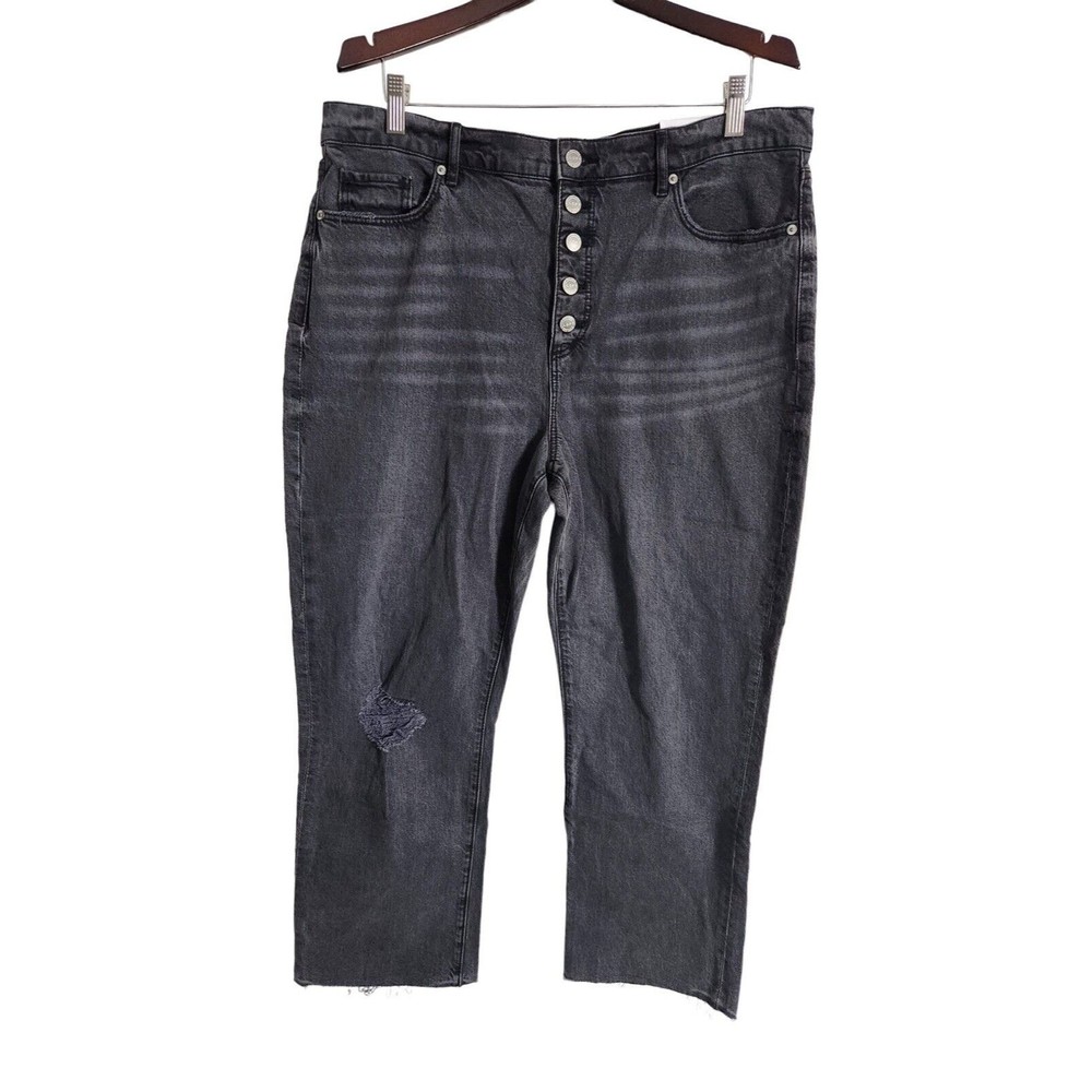 Loft Women's Black Wash High Waist Straight Button Fly Jeans Size 14/32‎ NWT